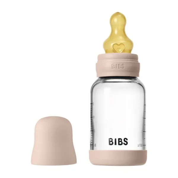 BIBS Fles - Slow Flow - Ronde Speen - 120 ml - Glas/Latex - Baby Blue> Flessen