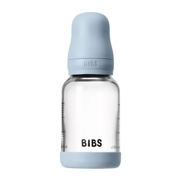 BIBS Fles - Slow Flow - Ronde Speen - 120 ml - Glas/Latex - Baby Blue> Flessen