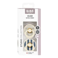 BIBS Fopspeen Latex Studio Pin Ivory Steel Blue Mix Size 1 (2-Pack)> Fopspenen 0-6 Maanden|Fopspenen 12+ Maanden