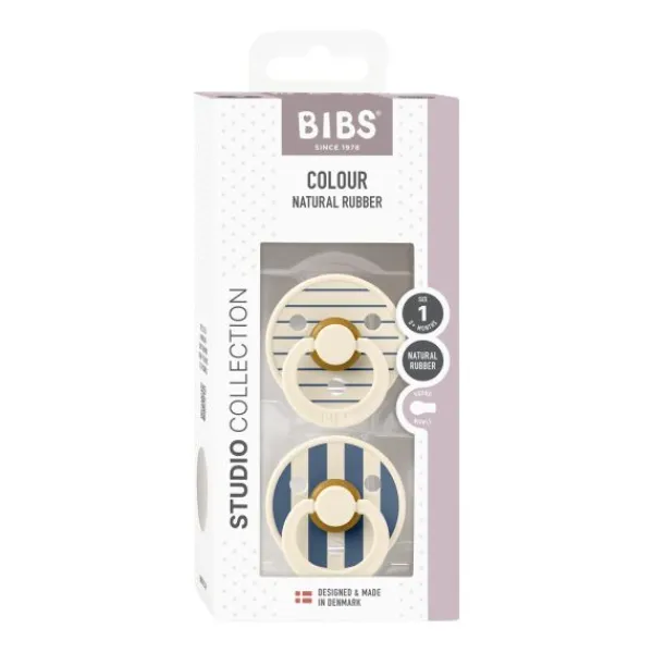 BIBS Fopspeen Latex Studio Pin Ivory Steel Blue Mix Size 1 (2-Pack)> Fopspenen 0-6 Maanden|Fopspenen 12+ Maanden