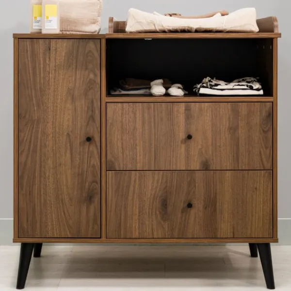 Bopita Zara Bladvergroter - Walnoot/Zwart> Complete Babykamers|Ladekasten