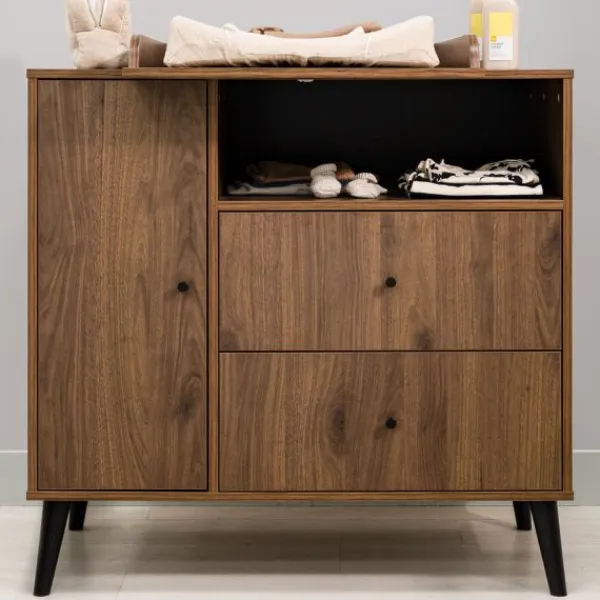 Bopita Zara Bladvergroter - Walnoot/Zwart> Complete Babykamers|Ladekasten