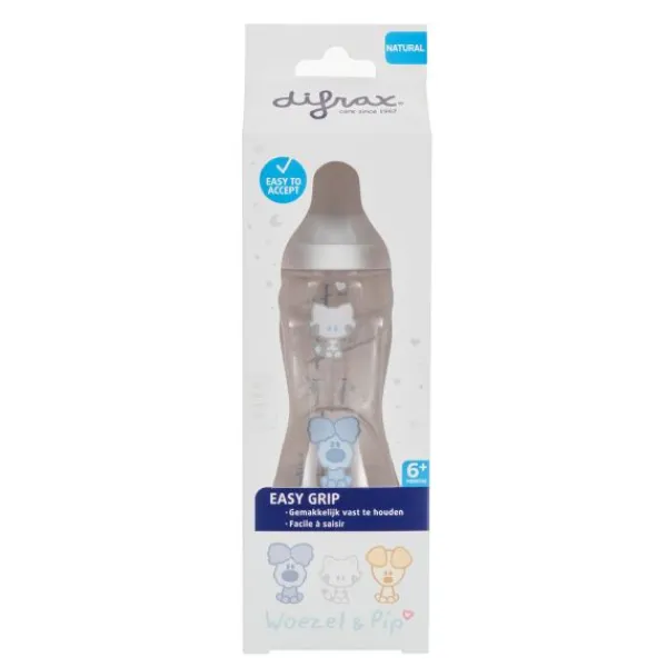 Difrax Handgreepfles Groot Woezel&Pip 240ml> Flessen
