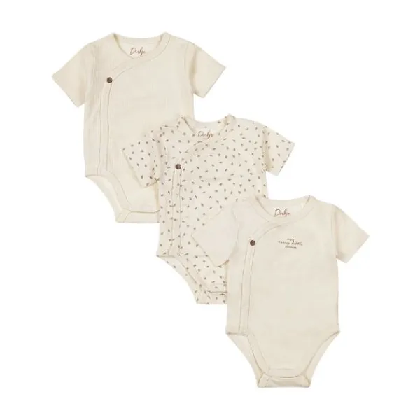 Dirkje Romper Overslag Korte Mouw Off White 3-Pack 44> Rompertjes