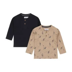 Dirkje T-Shirt Henley 2-Pack – Maat 62 – Taupe + Navy> Shirtjes