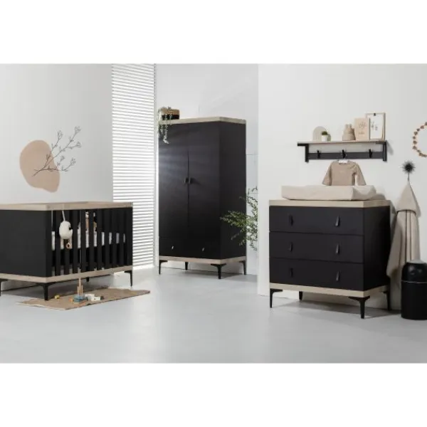 Interbaby Hanglegkast 2-Deurs Strips Zwart> Ladekasten|Wandrekken