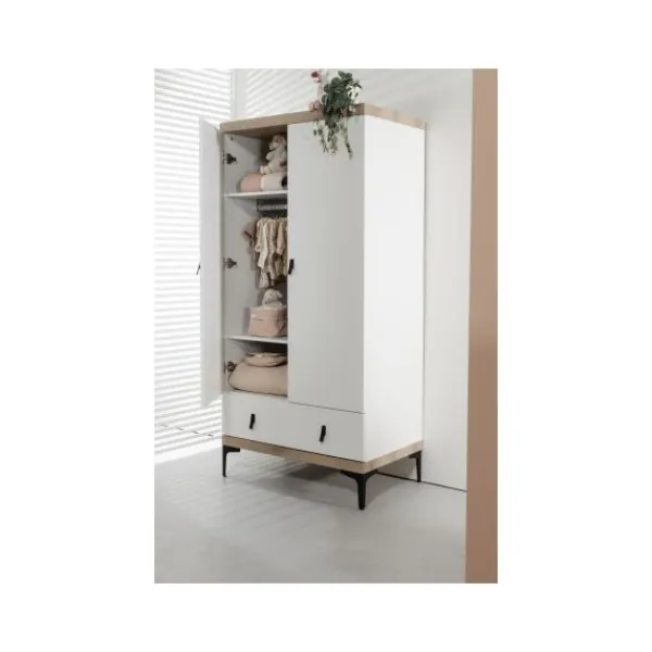 Interbaby Ledikant 60 x 120 - Commode 3 Laden - Hanglegkast 2-Deurs Strips Wit> Complete Babykamers|Ladekasten
