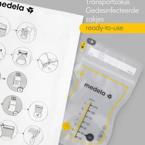 Medela Moedermelkbewaarzakjes Met Schenktuit 210ml 50st> Melk Bewaarzakjes