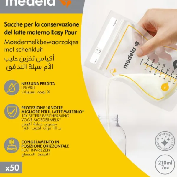 Medela Moedermelkbewaarzakjes Met Schenktuit 210ml 50st> Melk Bewaarzakjes