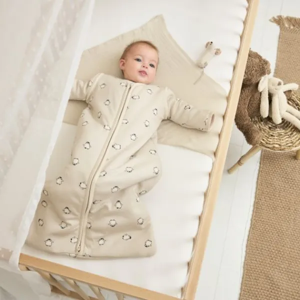 Meyco Baby Slaapzak Met Afritsbare Mouwen Penguin Soft Sand 70 cm> 4-Seizoenen Slaapzakken|Winter Slaapzakken