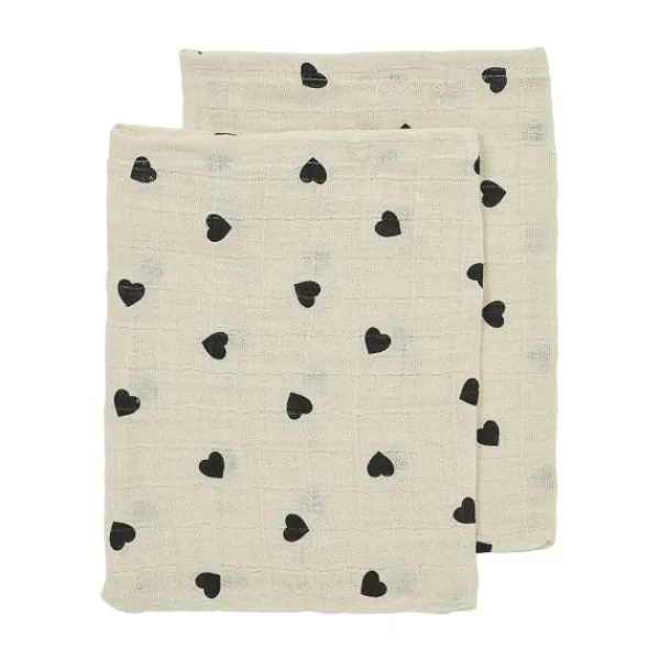 Meyco Baby Washandjes - Sweet Heart - 2-pack - Soft Sand/Black - 20x17 cm> Washandjes