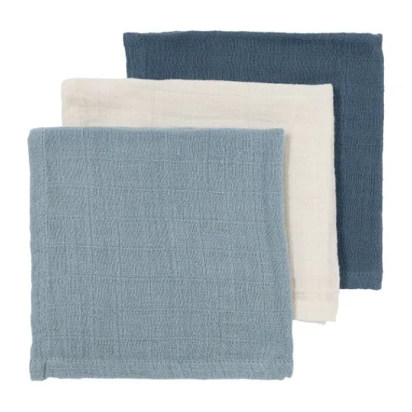 Meyco Hydrofiele Monddoekjes - 3 stuks - 30x30cm - Natural / Jeans Blue / Indigo> Monddoekjes / Spuugdoekjes