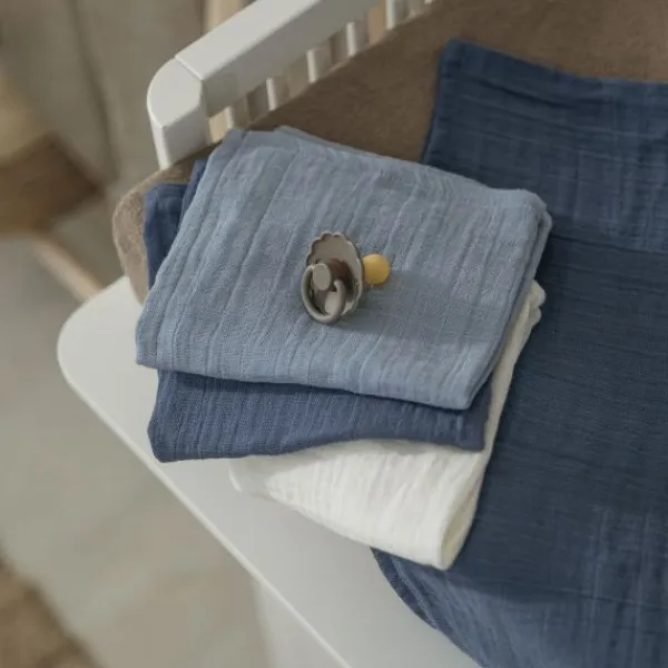 Meyco Hydrofiele Monddoekjes - 3 stuks - 30x30cm - Natural / Jeans Blue / Indigo> Monddoekjes / Spuugdoekjes