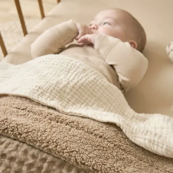 Meyco Wiegdeken Wafel Teddy Sand 75 x 100 cm> Wiegdekens