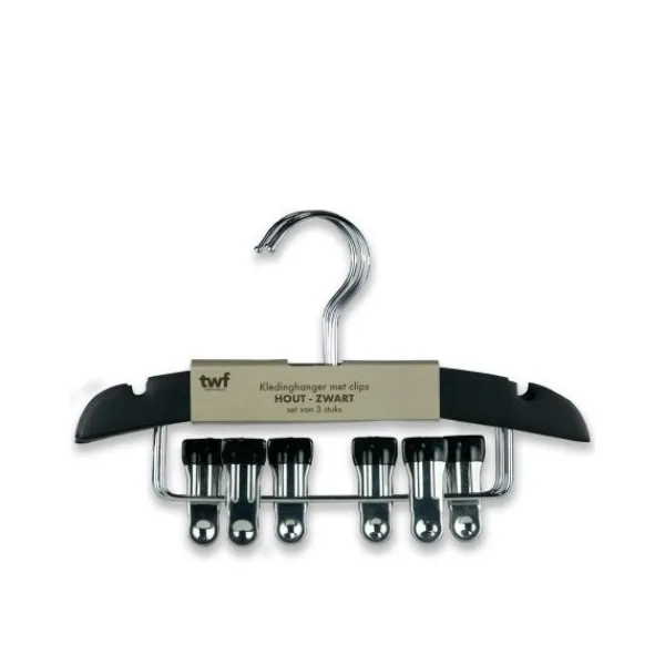 TWF Kledinghanger Hout Met Clips Wit (3 stuks)> Kledinghangers