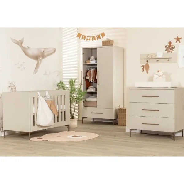 TWF Ledikant 60 x 120 - Commode 3 Laden - Hanglegkast 2 Deuren 1 Lade Salerno Metaal> Complete Babykamers|Ladekasten